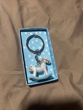 Blue and White Rocking Horse Keychain - Decorative Charm